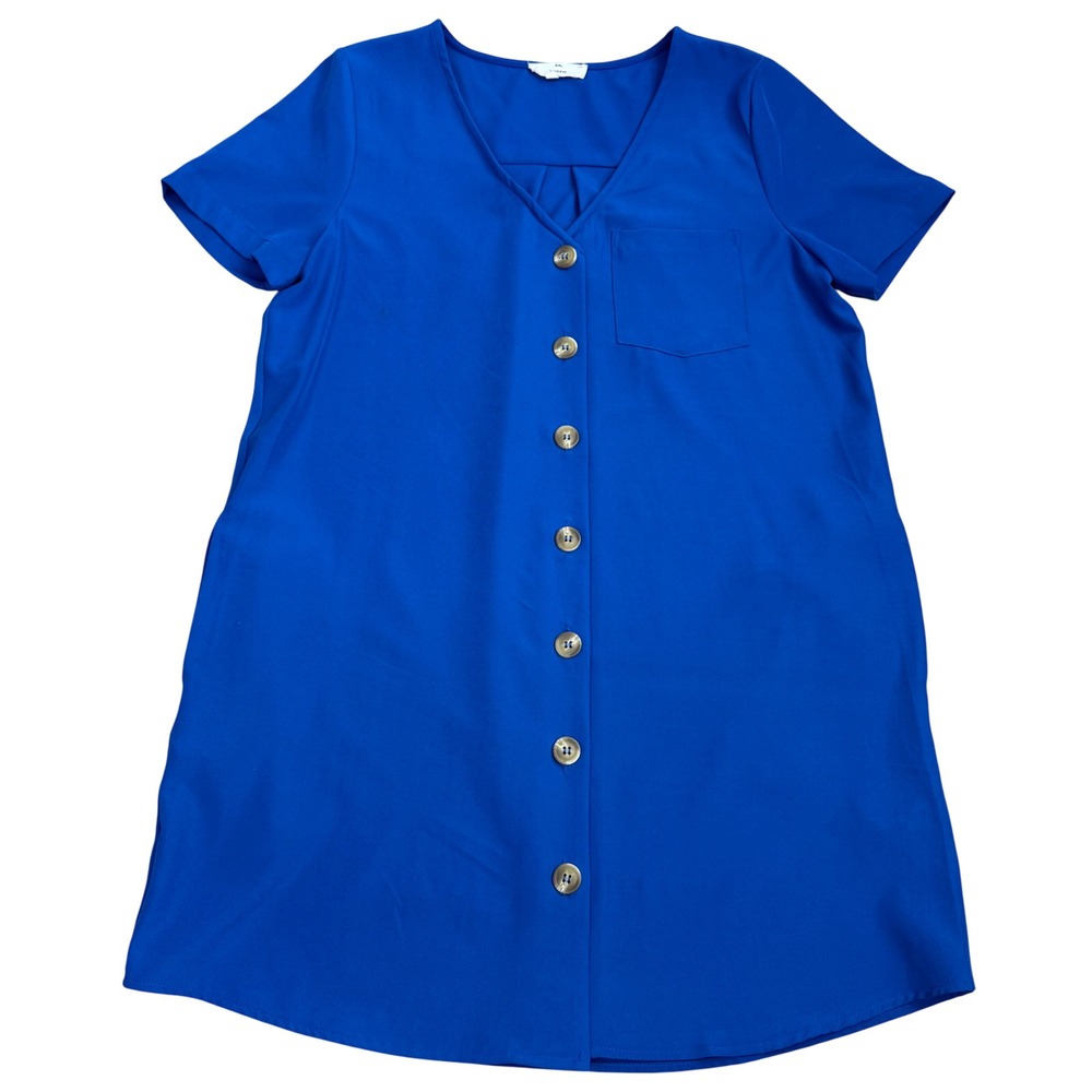 Entro Button Front Shirt Dress Women Size M Blue